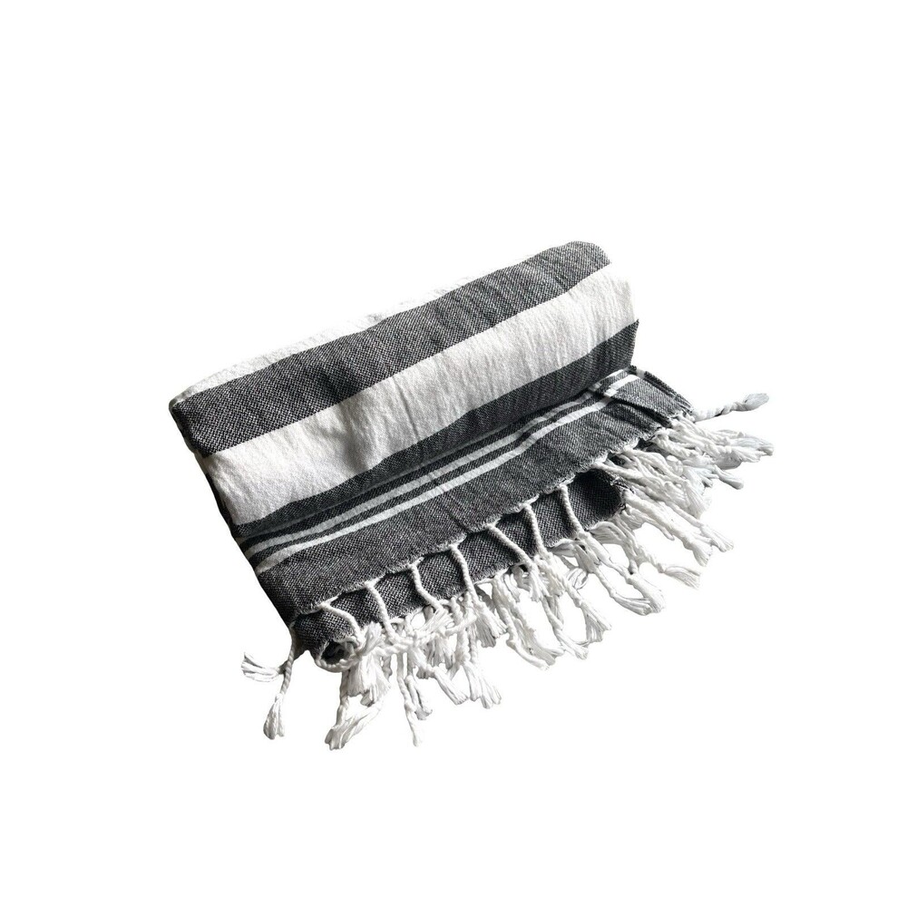 Utopia Turkish Beach Towel Black White Striped 100% Cotton 40x62 Fringe